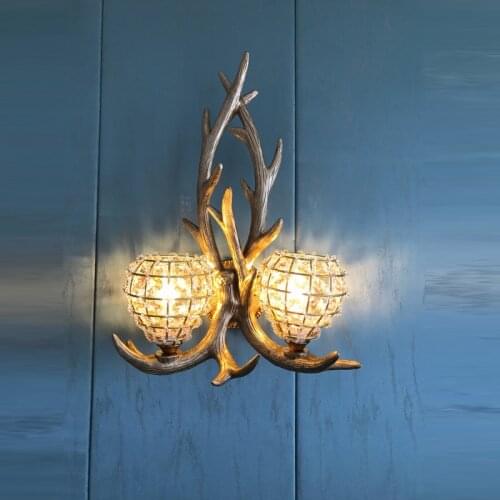 American Pastoral LED Wall sconce glass Bar lighting Restaurant Hall Crystal Wall Lamp Classic Bathroom LED Branch Wall Lights