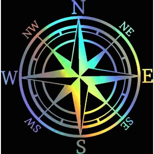 15x15CM Car Stickers Nautical Compass Vinyl Car Window Reflective Compass Navigate Decals Decoration Motorcycle Stying