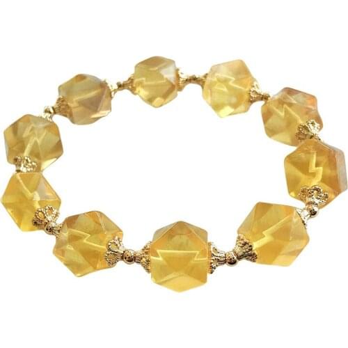 Wholesale Yellow Fluorite Natural Stone Bracelets Faceted Shape Beads Bracelets For Women Simple Fresh Wealthy Crystal Jewelry