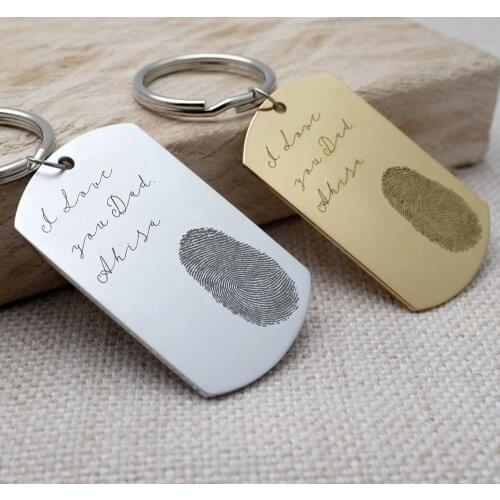 Custom Fingerprint Keychain,Personalized Keychain for Dad,Fingerprint Memorial Pendant Keyring,Christmas Gift for Him Her