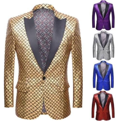 Laser fish scale bronzing Blazer men groom suit trajes de novio boda costume singer star style dance stage clothing formal dress