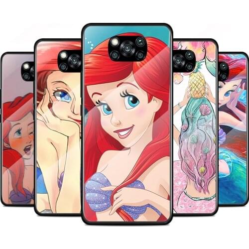 Ariel Mermaid Princess Tempered Glass Cover For Xiaomi Poco X3 NFC F3 M2 X2 F2 Redmi K20 K30 K40 Pro Plus Phone Case