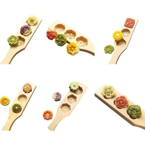 Wooden Mooncake Mold Flower Pastry Baking Tool for Making Mung Bean Cake Ice Skin Fondant Mould Decorating