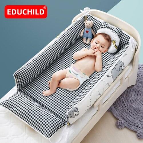 Educhild Baby Nest Bed with Pillow Portable Soft Cotton Crib Infant Travel Bed Toddler Cradle Crib Newborn Bed Bassine Bumper