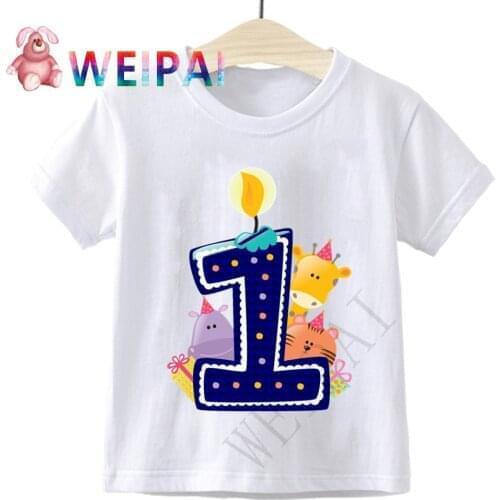 Kids Cartoon Birthday Number 1 Print T-shirts Boy&Girl I Am 1 Funny Gift Tshirt Baby 1 Year Old T Shirt Children Tops