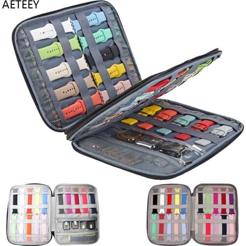 Double Layers 35 Slots Watch Box Watch Strap Organizer Data Cable Storage Pouch Bag Hold Smart Watch Protective Case 40 Straps