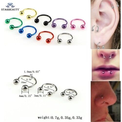 2Pcs Surgical Piercing 8 different Colors Nose Ring Ball Horseshoe Circular Ring Labret Nipple Hoops Tragus Piercing Men