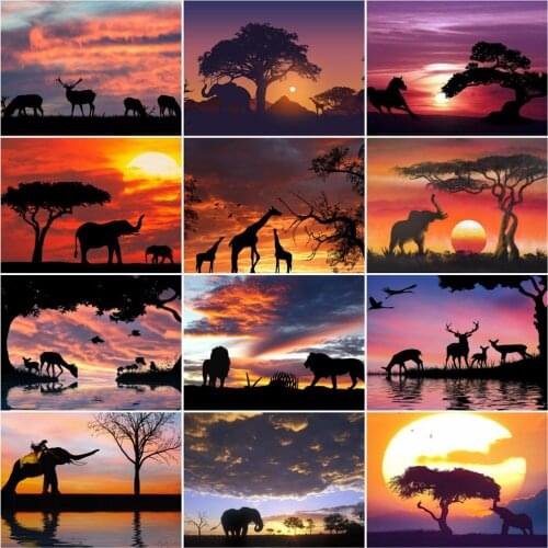 HUACAN Picture By Number Elephant Animals Painting By Number Sunset Drawing On Canvas HandPainted Art Gift Kits Home Decor