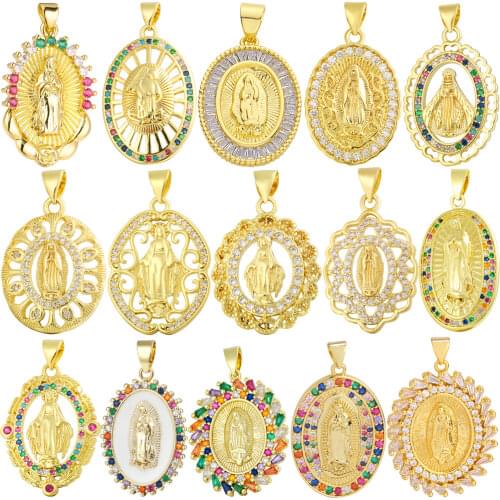 Juya DIY Prayer Religious Rosary Jewelry Making Supplies Handmade Gold God Mother Virgin Mary Saint Jesus Charms Pendants