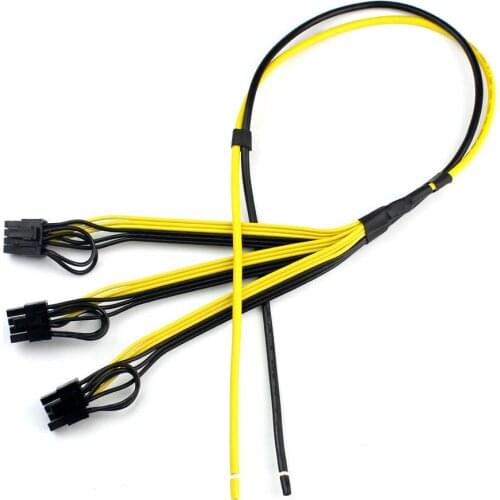 77cm Power Supply Cable 6+2 Pin Card Line 1 to 3 6pin + 2pin Adapter Cable 12AWG+18AWG Splitter Wire for Miner Mining BTC