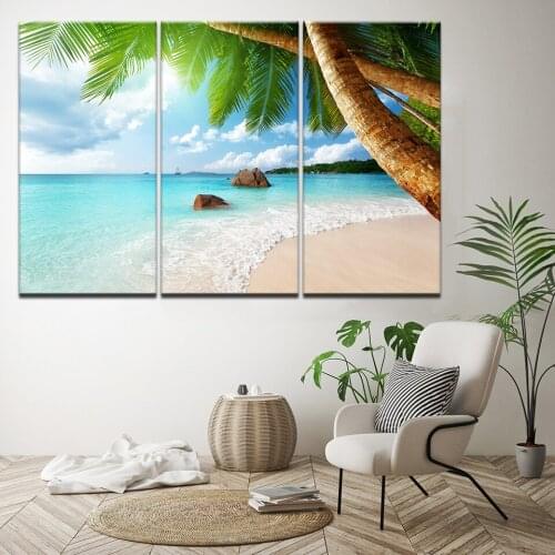 Canvas Painting Palm Beach Ocean Landscape 3 Pieces Wall Art Painting Modular Wallpapers Poster Print for living room Home Decor