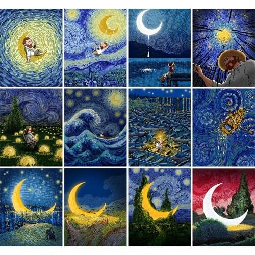 Van Goghs World Illustration DIY Digital Painting Hand-Painted Oil Painting Unique Gift Modern Home Decoration Photo Frame