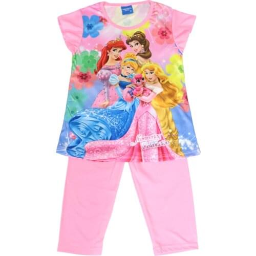 Disney Girl Sets 2021 Summer New Kids Outfits Childrens Clothing Short Sleeve+Trousers Pajamas Suit Rapunzel Ariel 3-8 Y