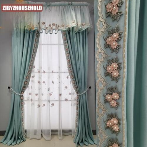 French Romantic Princess Style Lace Stitching Curtains Blackout Curtains for Living Room Bedroom Bay Window Customized Products