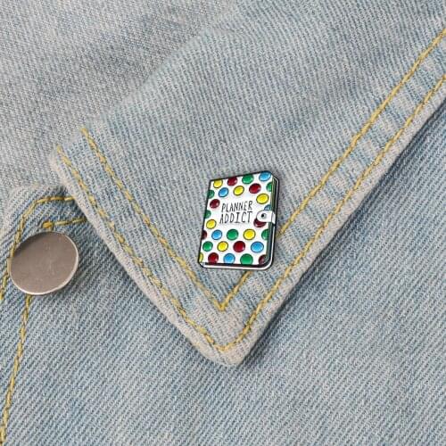 Cartoon Creative Fun Book Notebook Enamel Brooch PLANNER ADDICT Color Alloy Badge Denim Shirt Bag Pin Accessories Jewelry Gift
