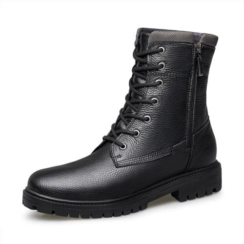 Mens Shoes Boots Leather Zip Cow Leather Cotton(Cotton Padded) High-top Work & Safety British Style Hard-Wearing Warm