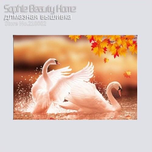 Diy 5d Square Diamond Painting Cross Stitch Kits Autumn Lover Swans Animals Diamonds Embroidery Home Decor Mosaic new year gift