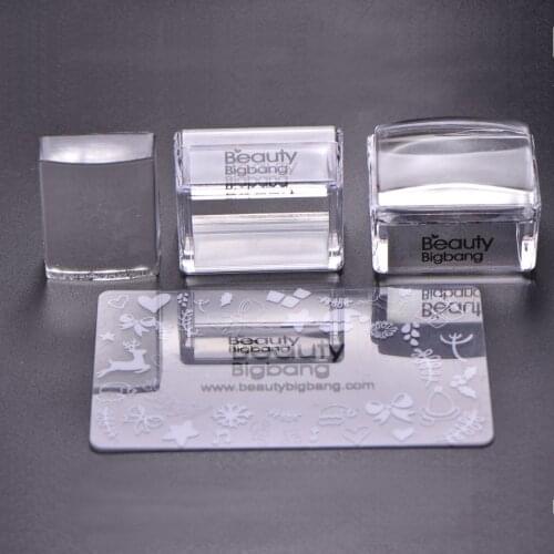 BeautyBigBang 1Set Rectangle Jelly Silicone Nail Stamper with Scraper Clear Handle Stamping Tool Manicure Nail Art Stamper Kit