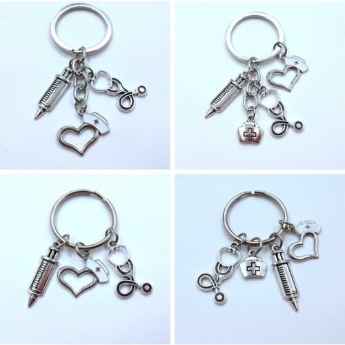 New Nurse Medical Box Medical Key Chain Needle Syringe Stethoscope Keychain Jewelry Medicine Graduate Gift