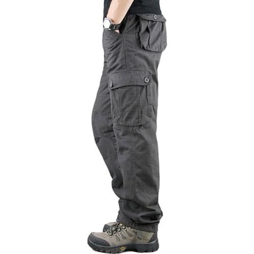 Autumn Mens Cargo Pants Multi Pockets Military Style Tactical Pants Cotton Male Outwear Straight Casual Trousers Plus Size