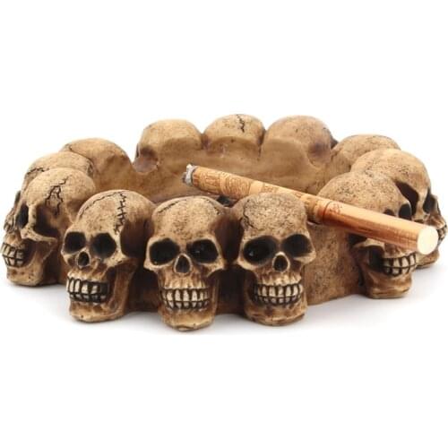 Skull Ashtray Crafts Decoration Cigarette Ash Skeleton Head Sculpture Container Skull Statue Home Office Bar Resin Ornament