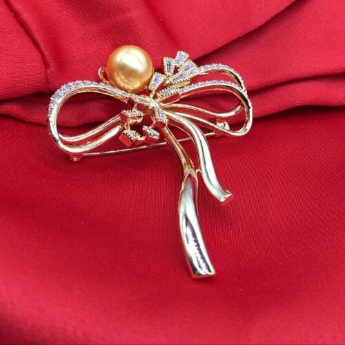 Thanksgiving Christmas gift micro paving micro-inlaid zircon bow PIN female gold flower micro-studs brooch