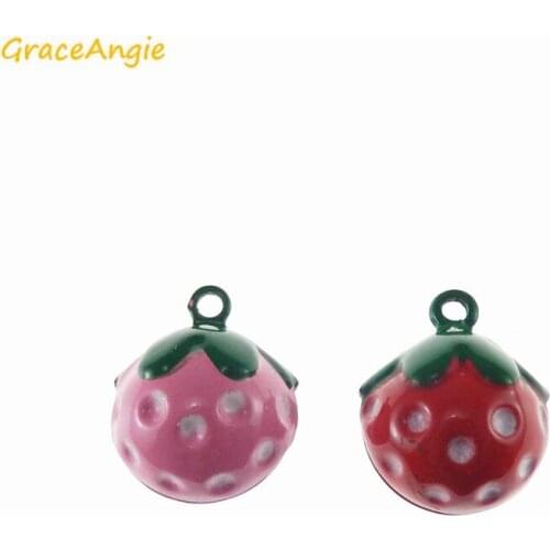GraceAngie 10PCS Cute Colorful Strawberry Copper Ringable Jingle Bell Pendant Charm DIY Girl Women Phone Accessory Fine Jewelry
