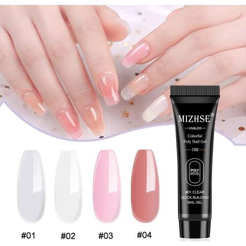 MIZHSE 15g Poly Nail Gel Finger Extension Colorful Gel White Clear Hybrid Nail Polish Extend Jelly Acrylic Gel For Manicure