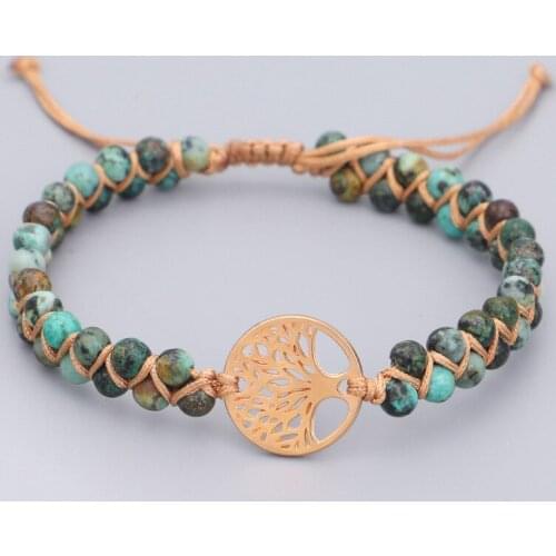 Popular Hand Woven Double AFRICAN TURQUOISE BRACELET Creative Life Tree Yoga Bracelets boho jewelry