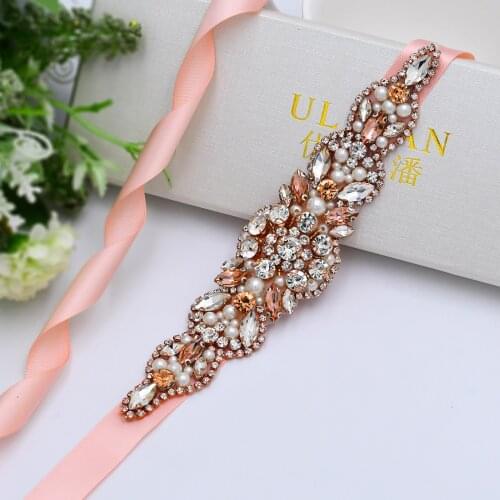 Vintage Pink Dress Belt Rose Gold Wedding Dress Belt Jewel Sash for Women Diamond Belt Rhinestone Bridal Belt for Wedding Sashes