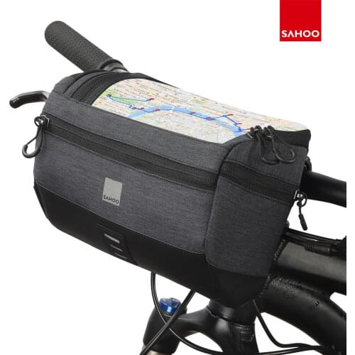 Sahoo Bicycle Handlebar Touch Screen Bag 2L Cycling Headstock Pannier 5 Zippered Pockets Phone Map Pouch Shoulder Carry 111459-S