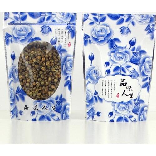 Blue Flowers 100Pcs/Lot Stand Up Bags Ziplock Clear Packing Bag With Window Self Seal Plastic Food Grip Bags Retail Pack Bags