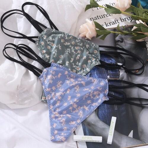 European Style Thong Sexy Leopard Ice Silk Panties Low Waist Seamless Comfort T-Pants Fashion Ribbon Hollow Out G-StringLingerie