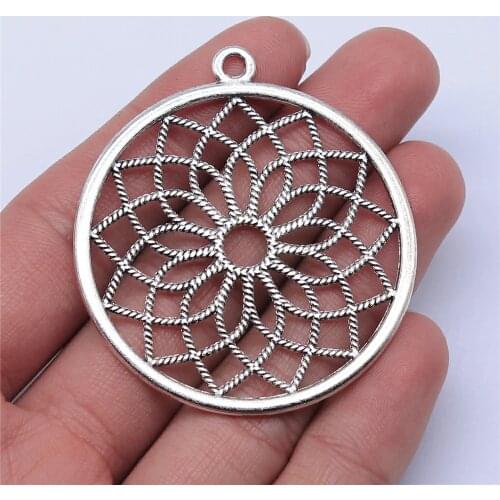 WYSIWYG 2pcs 49x49mm Antique Silver Color Round Flower Of Life Charms Pendant For Jewelry Making DIY Jewelry Findings