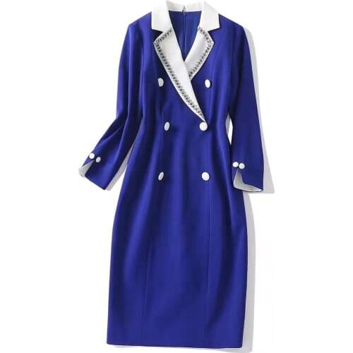 European and American womens wear new autumn 2022 Long sleeve Beaded suit collar fashion Double-breasted dress