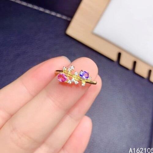 925 Pure Silver Chinese Style Natural Color Sapphire Womens Luxury Popular Plant Adjustable Gem Ring Fine Jewelry Support Detec