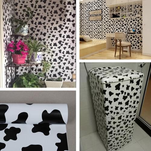 10M Black and White Wallpaper Roll Self Adhesive Peel and Stick Vinyl Wall Paper Removable Waterproof Shelf Liner Cow Pattern