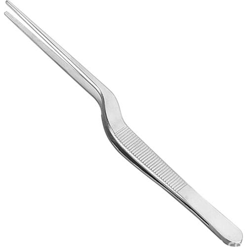 14cm/5.51inch Professional Chef Plating Tweezer Tongs Serving Presentation Stainless Steel Offset Kitchen Tool Silver