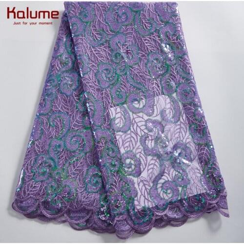 Kalume 2021 Sequins African Lace Fabric Embroidery French Net Lace Fabric For Nigerian Party Wedding Tulle Lace Fabrics F2328