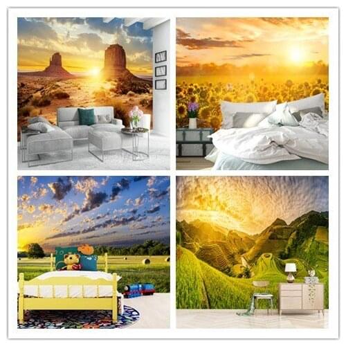 Custom 3D Mural Tree Lake Sunflower Sunset Sunrise Natural Landscape Canvas Wallpaper Moon Starry Sky Scenery Poster Home Decor