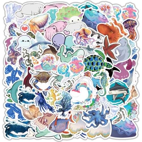 50PCS/Pack Marine Life Stickers For Notebook Motorcycle Skateboard Computer Decal Cartoon Luggage Octopus Fish Decal Sticker
