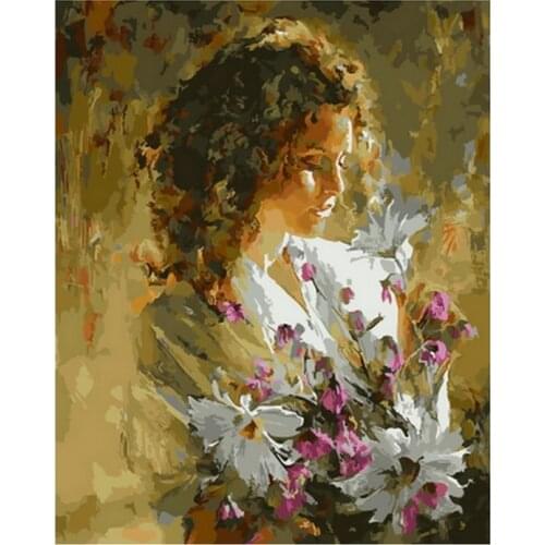 Frameless diy paintings by numbers wall decor painting on canvas for home decor 4050cm lady with rose