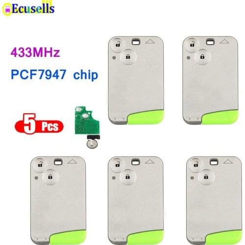 5pcs/lot 2 Button Keyless Smart Card Remote Key Fob for Renault Laguna Espace Vel-Satis 433MHZ with ID46 PCF7947 chip