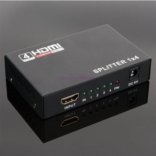 Dhl or fedex 100pcs 1 in 4 out HDMI Splitter 1X4 4 Port Hdmi Hub Repeater Amplifier 1.4 3D 1080p With Power Supply