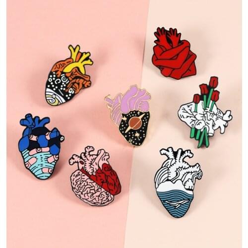 Organ Heart Collection Enamel Pin Van Gogh Starry Night Wave Universe Broken Hug Rose Brooch Bag Lapel Pin Badge Jewelry Gifts