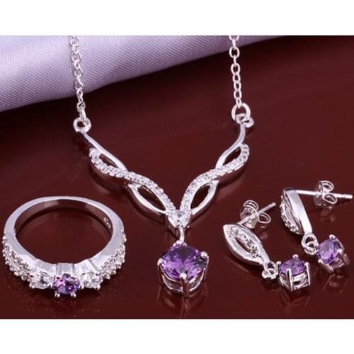Hot selling 925 fashion purple month R+E+N Jewelry Set SMTS643