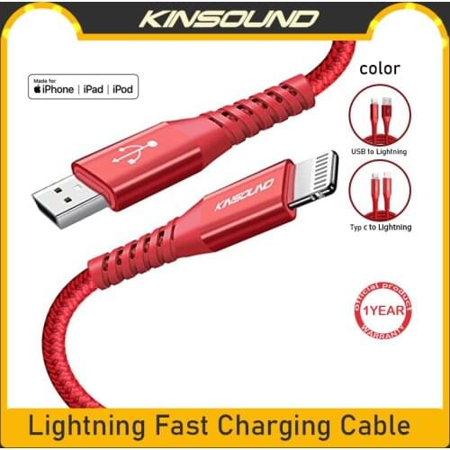 💕100% Authentic💕Kinsound Apple Certified Lightning Cable Original, iPhone iPad Charging Wire Nylon Data Sync Cord Compatible