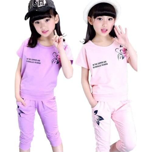 Baby Girl Summer Clothes Girls Clothing Set Cotton Rose Red Children Clothing Sets Shorts&Harem Pants For 4 6 8 10 12 Year