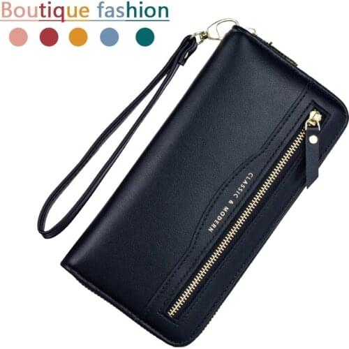 Womens Wallet Fashion New Large-Capacity Zipper Wallet Bag PU Multi-Function Card Bag Mobile Phone Bag Simple Clutch
