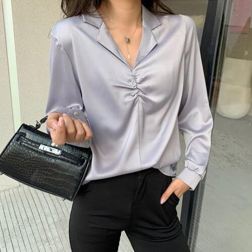Vogue solid color tops office ladies shirts Womens chiffon blouses New Summer casual Long sleeve Tops Blusas Mujer